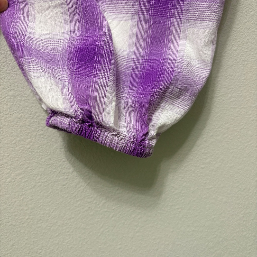 LOFT Purple White Plaid Split Neck Peasant Blouse XL EUC - Picture 2 of 7